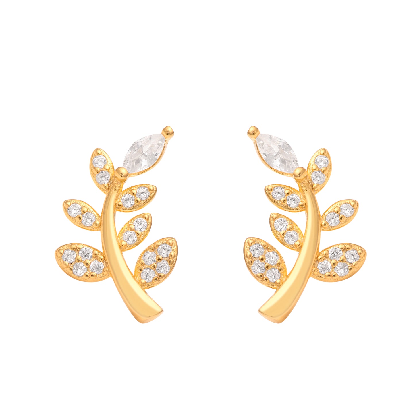 Leafy Grace Zircon Earring In 925 Sterling Silver