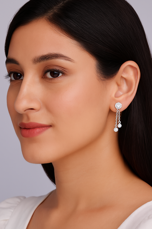 Twin Drop Chain Dangling Stud Earrings