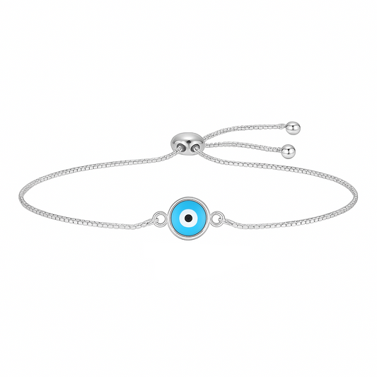 Evil Eye Adjustable Silver Bracelet