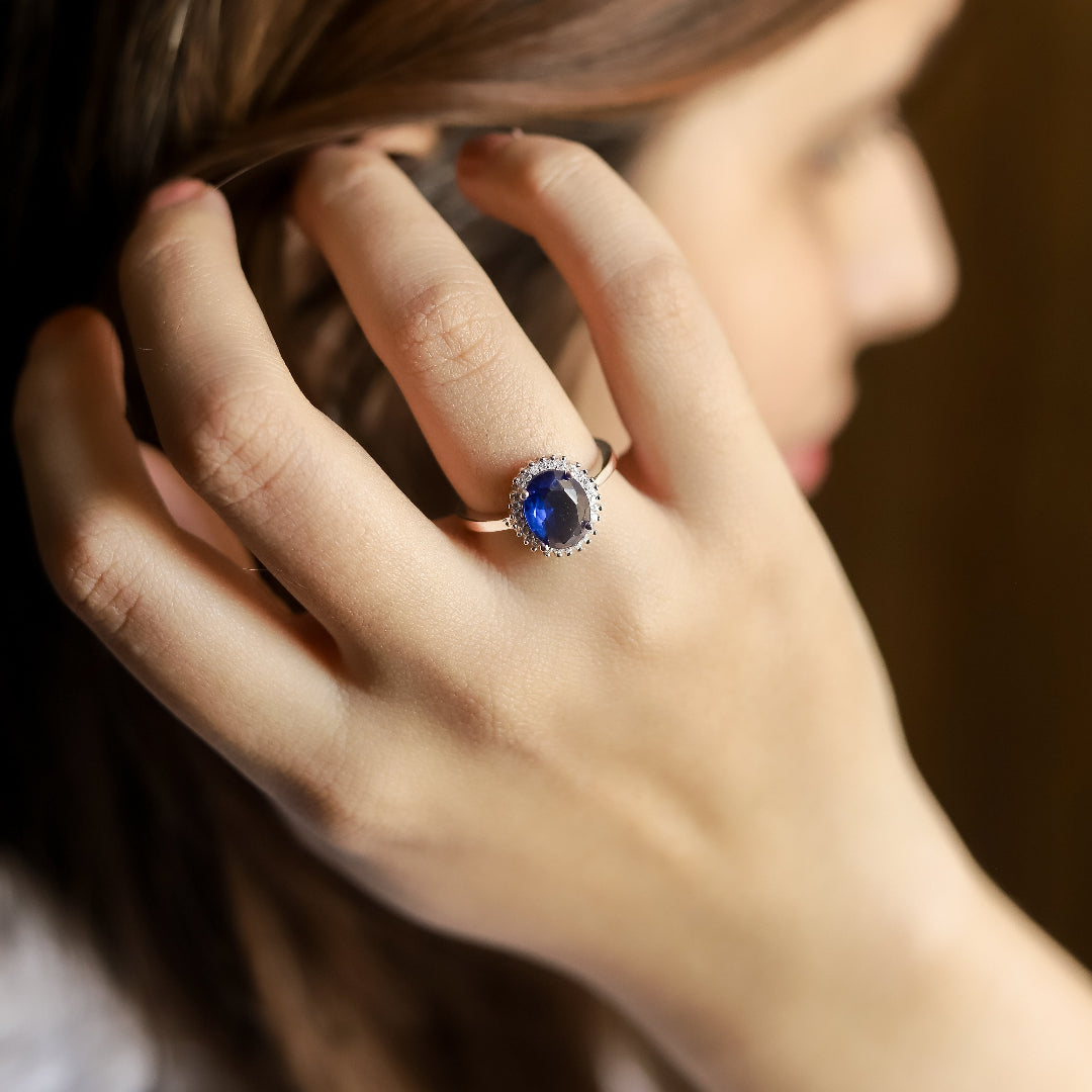 Diana Inspired Halo Ring In 925 Sterling Silver
