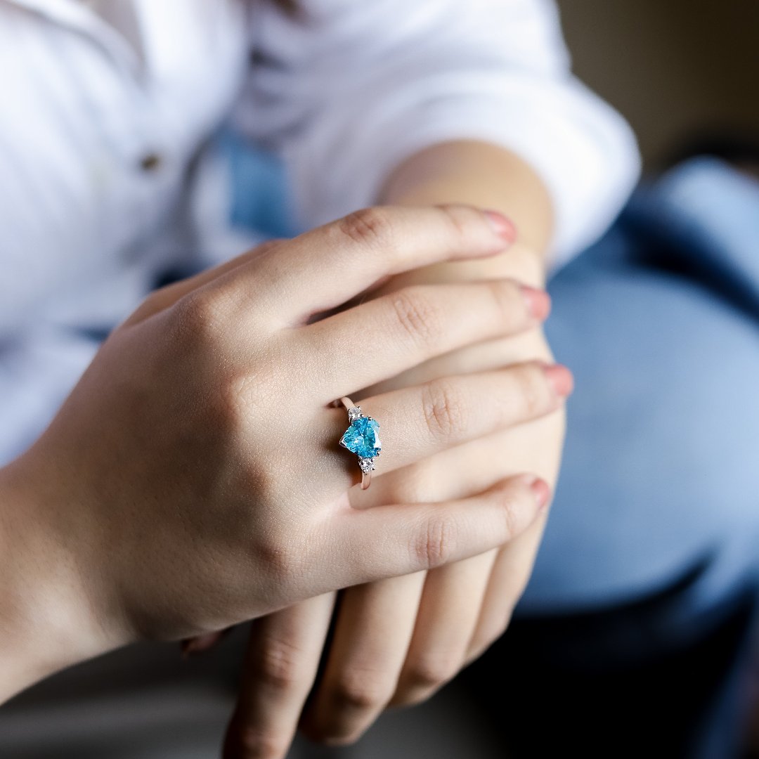 Love Heart Stone Ring with Adjustable Fit