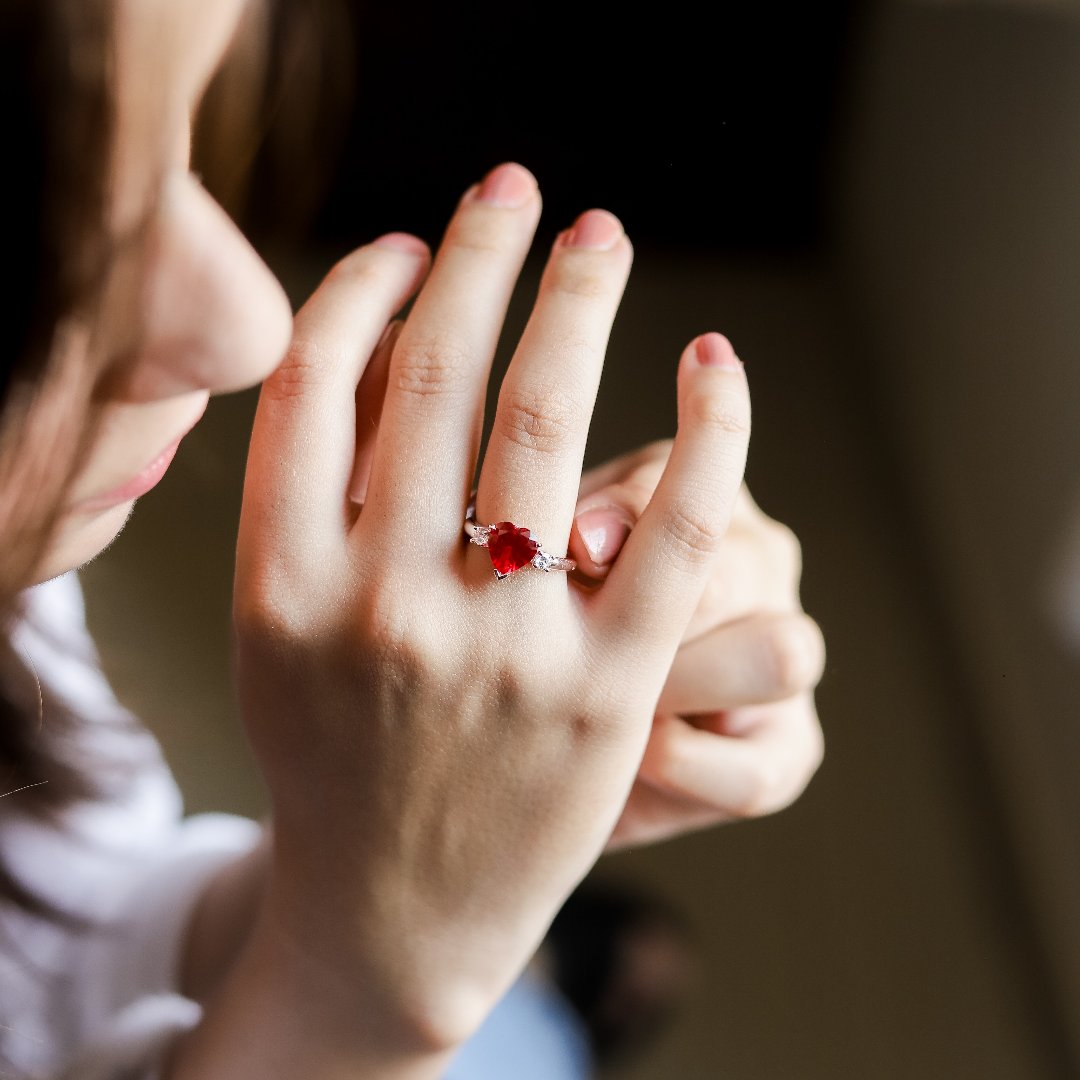 Love Heart Stone Ring with Adjustable Fit