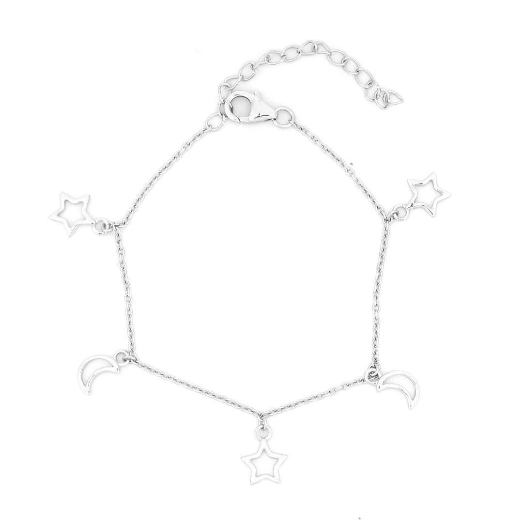 Adjustable Chain Bracelet with Star and Moon Charms 6.5+2" Inch Chain