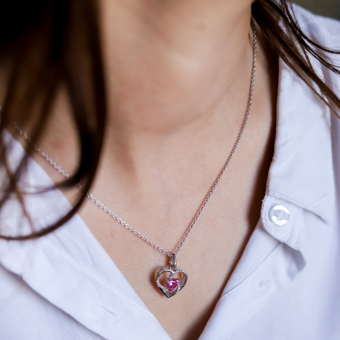 Heart-Shaped Pendant & Necklace In 925 Sterling Silver
