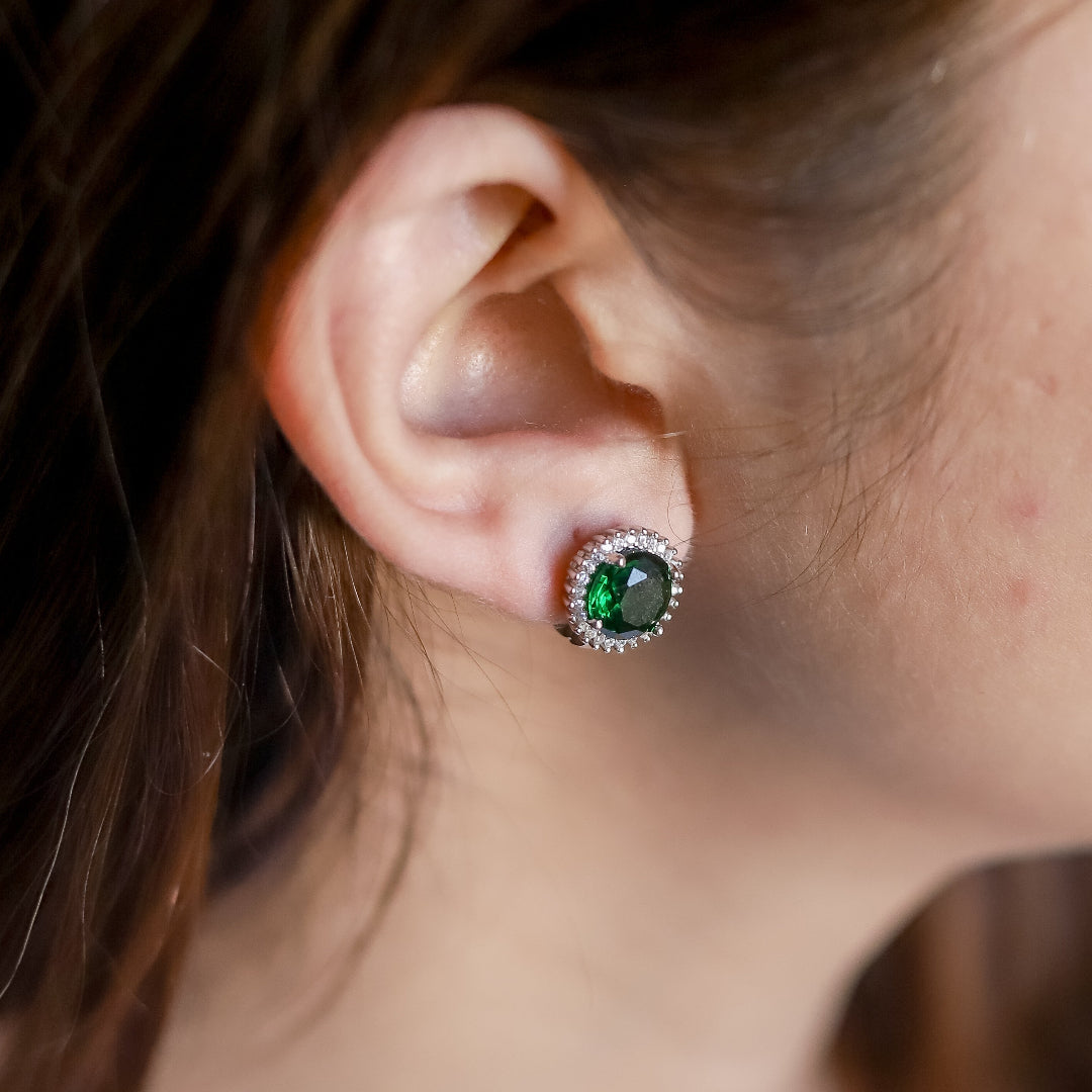 Simulated Halo Earrings 925 Sterling Silver