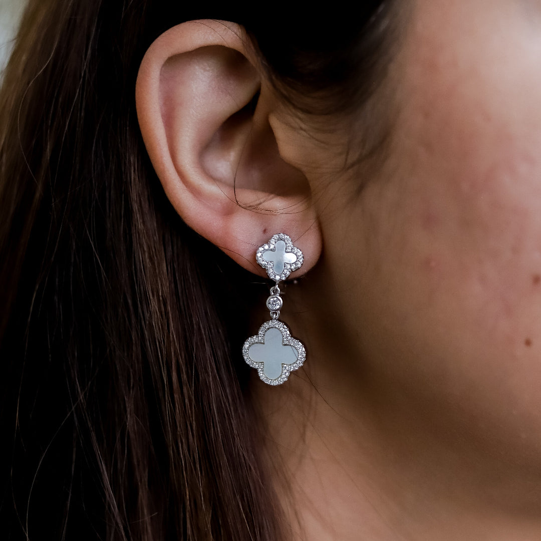 Inlay Clover Silver Earring