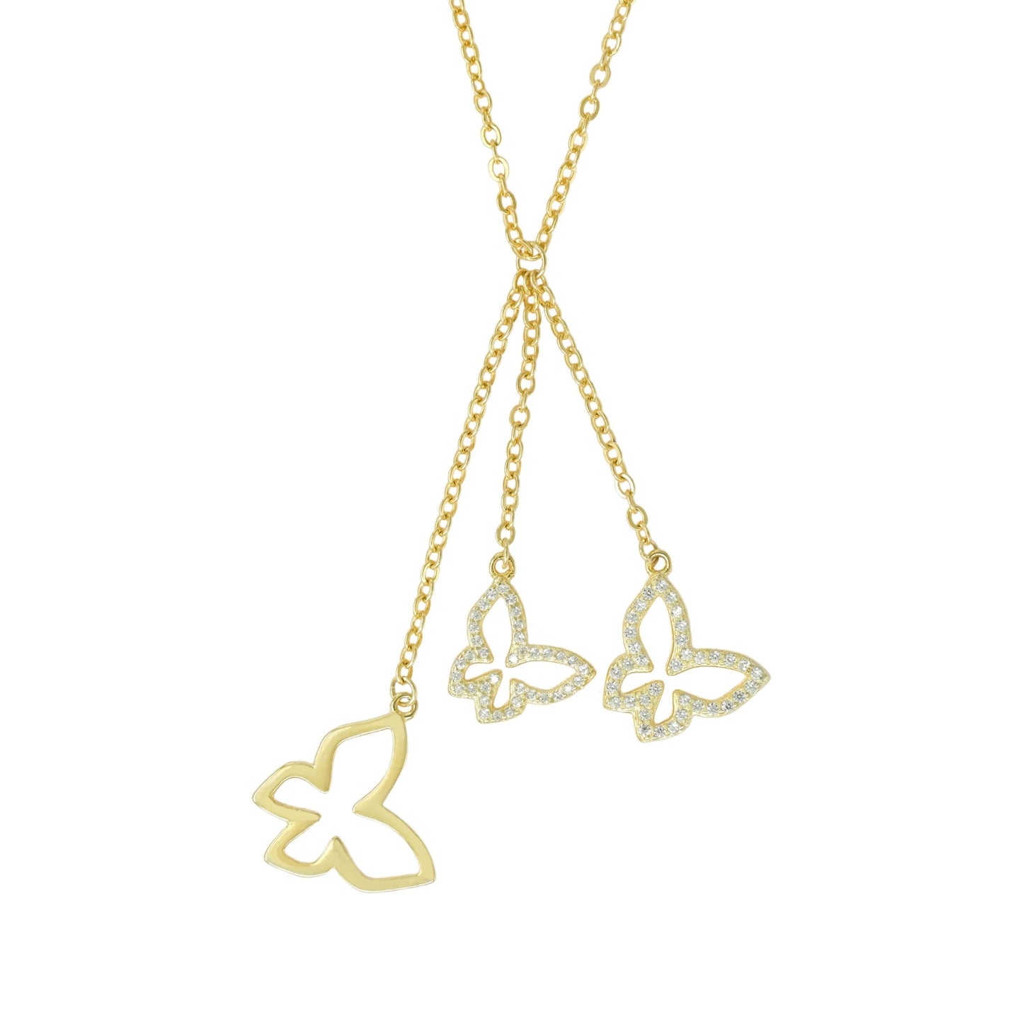 Yellow Gold Charming Butterfly Silver Necklace 16"inch+2" Inch Chain