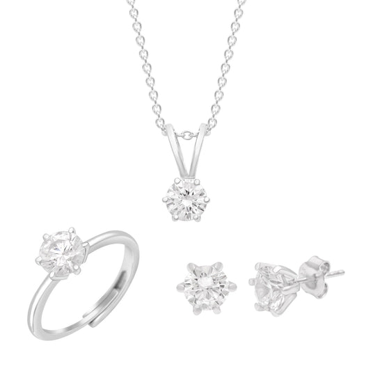 Sparkling Zircon Necklace & Earring Pair & Ring Set