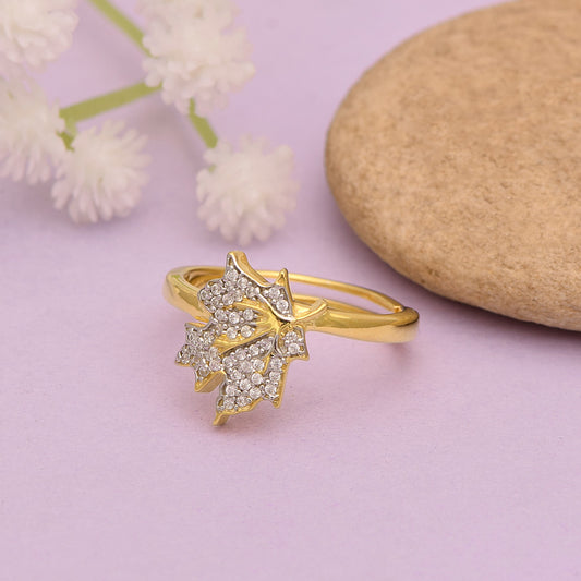 925 Sterling Silver Maple Leaf Ring with Zircon