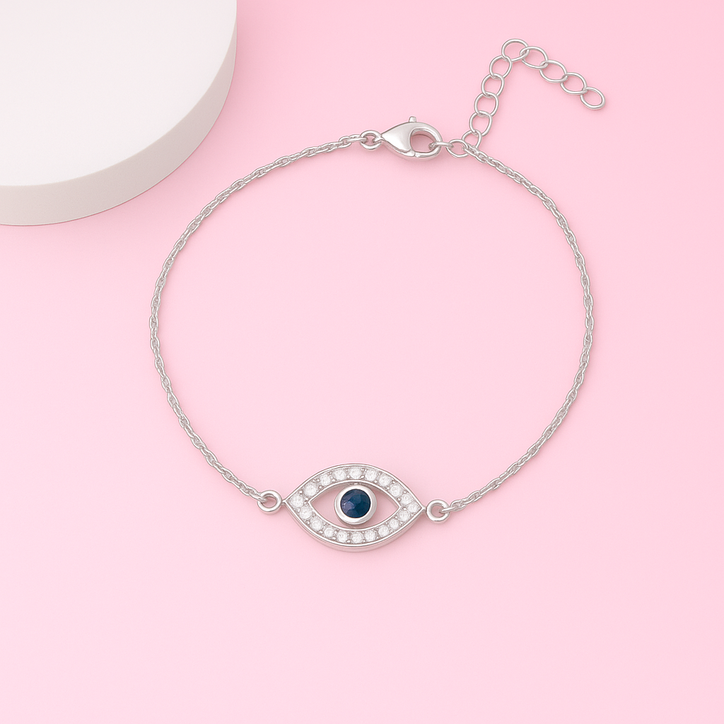 Evil Eye Anklet 925 Sterling Silver 24 cm + 3.81 cm Adjustable
