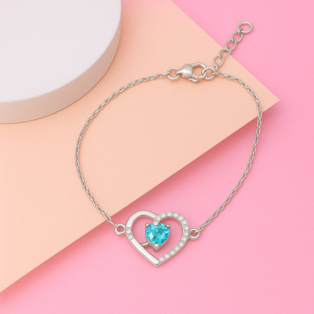Bracelet with Heart and Adjustable Fit 6.5+2" inch