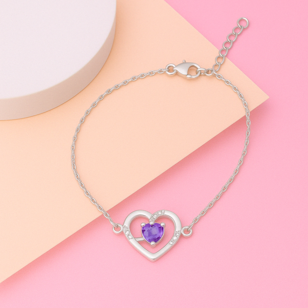 Bracelet with Heart and Adjustable Fit 6.5+2" inch