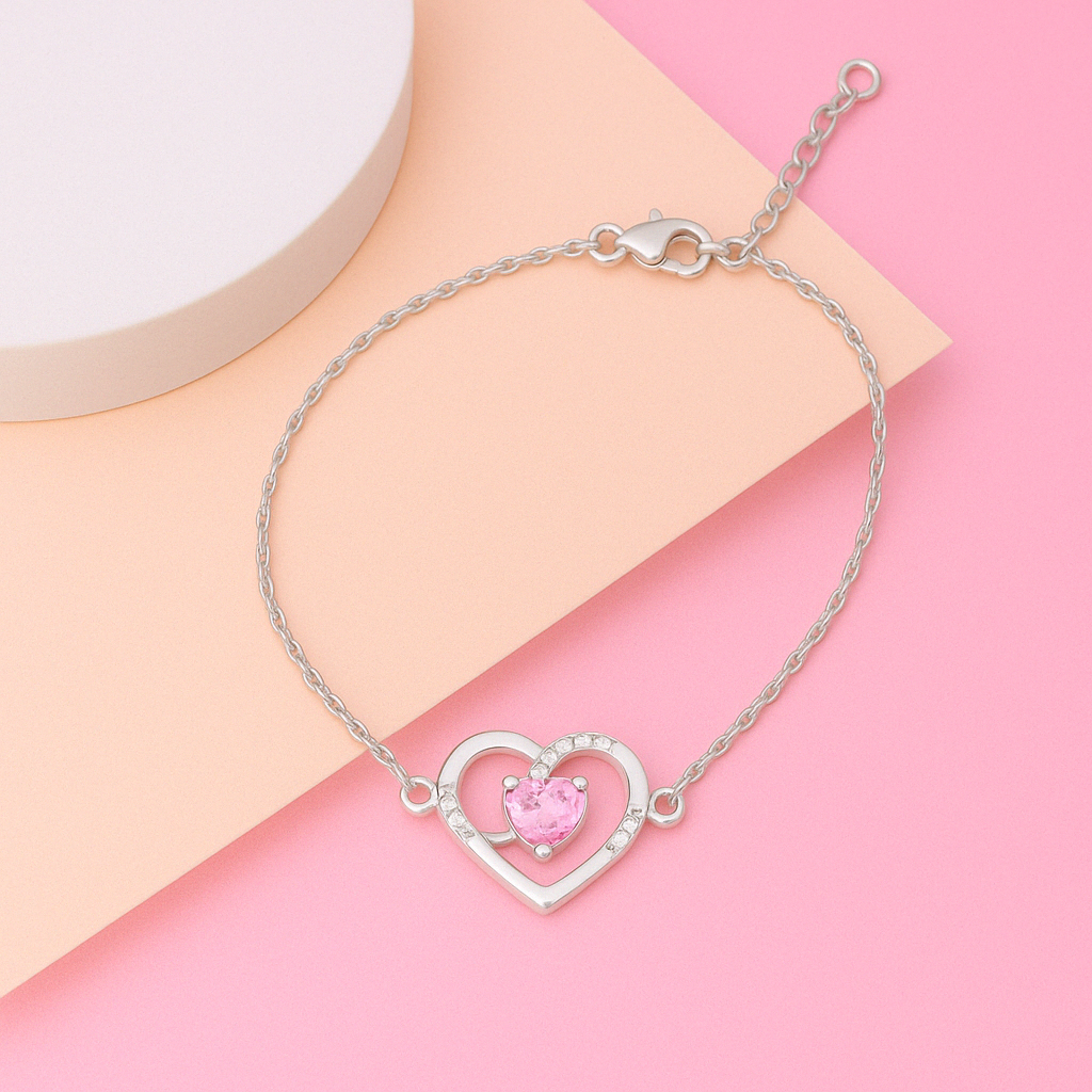 Bracelet with Heart and Adjustable Fit 6.5+2" inch