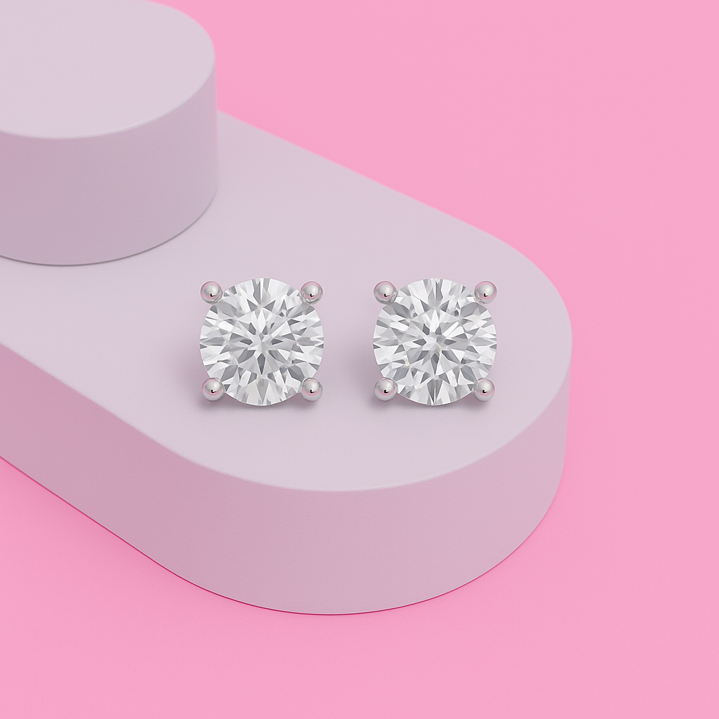 White Simulated Diamond Stud Earrings In 925 Sterling Silver