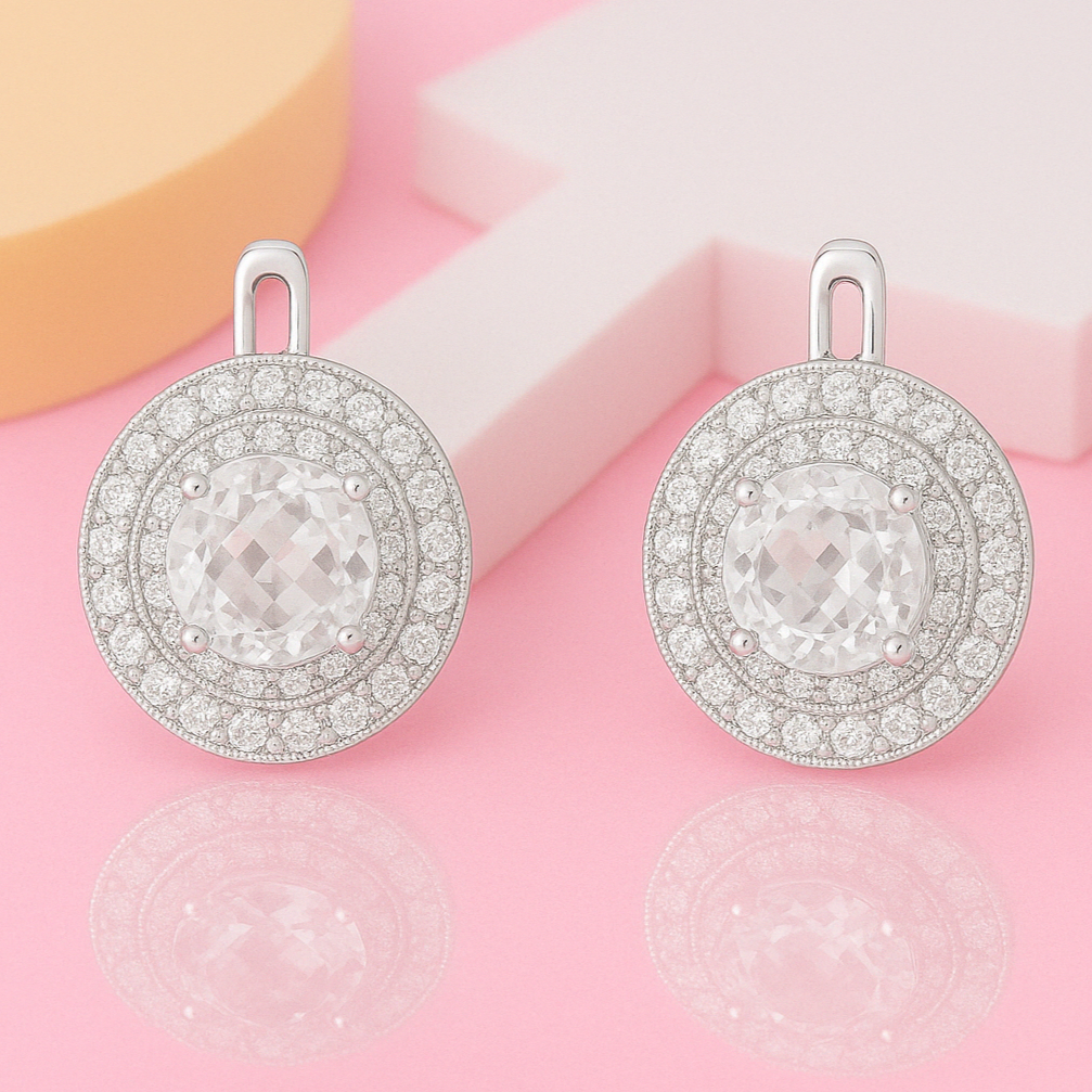Simulated Diamond Double Halo Earring