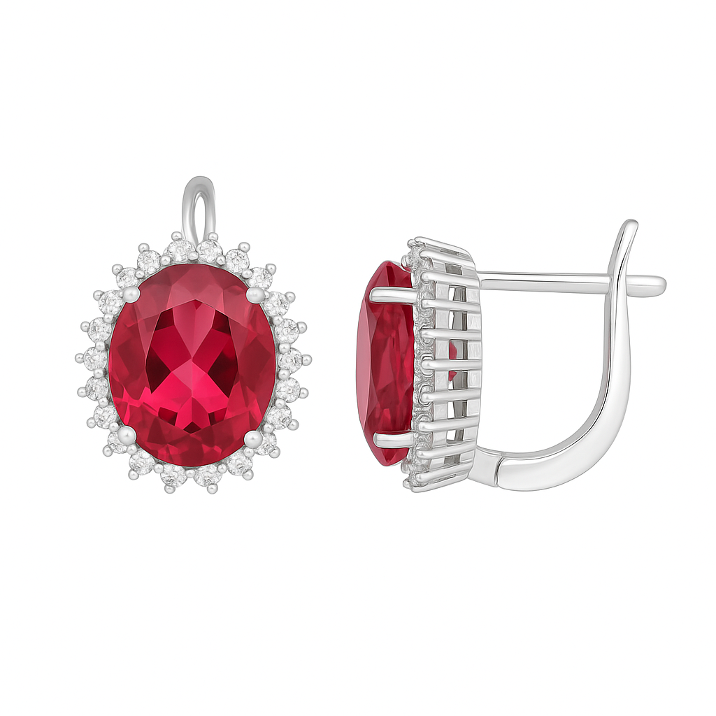 Simulated Halo Earrings 925 Sterling Silver