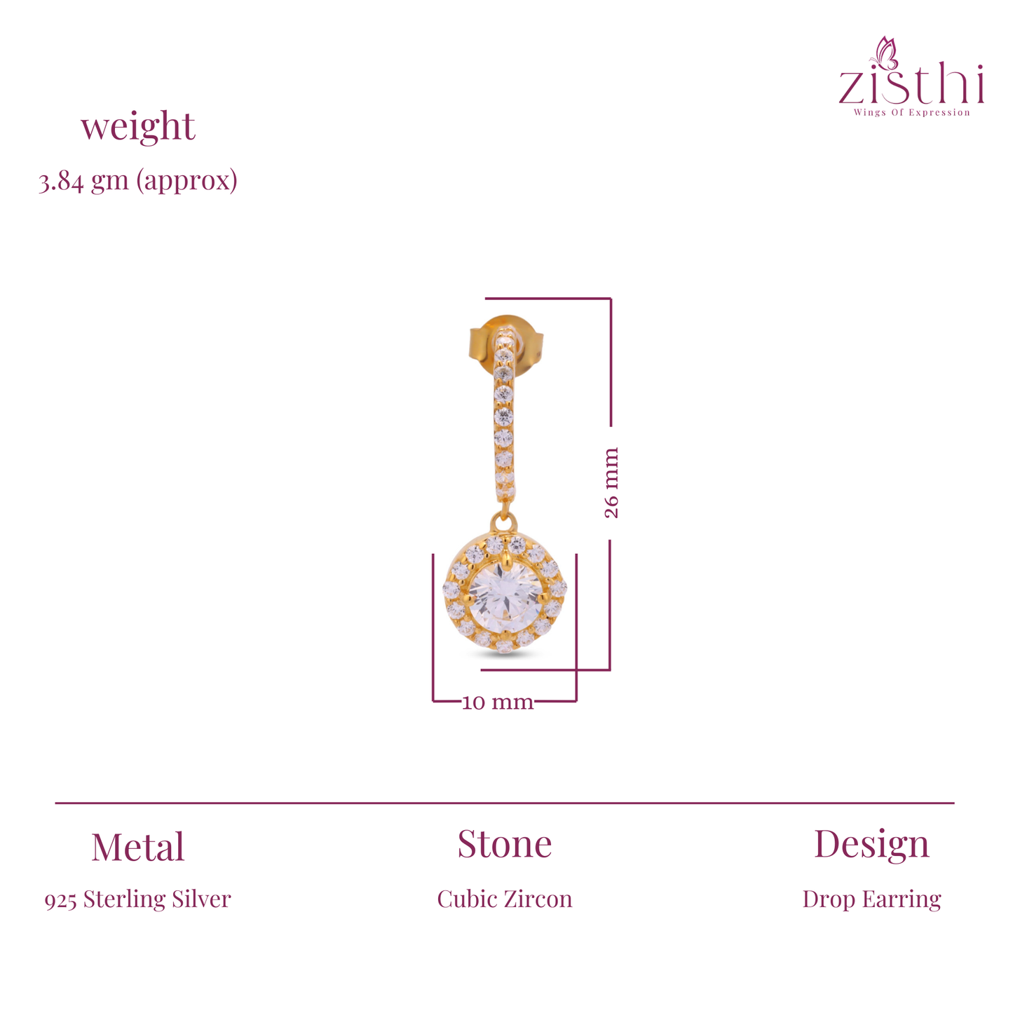 Cubic Zircon Drop Earrings In 925 Sterling Silver