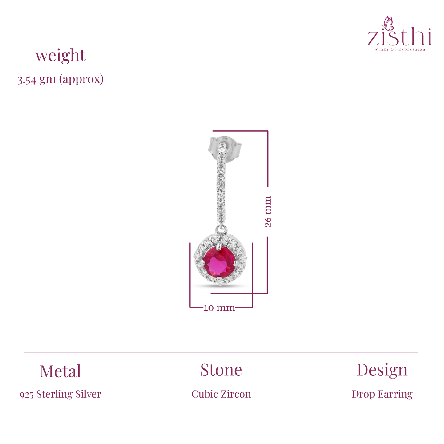 Cubic Zircon Drop Earrings In 925 Sterling Silver
