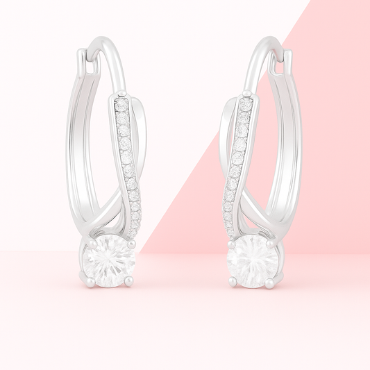 Twisted Hoop  Earrings In 925 Sterling Silver