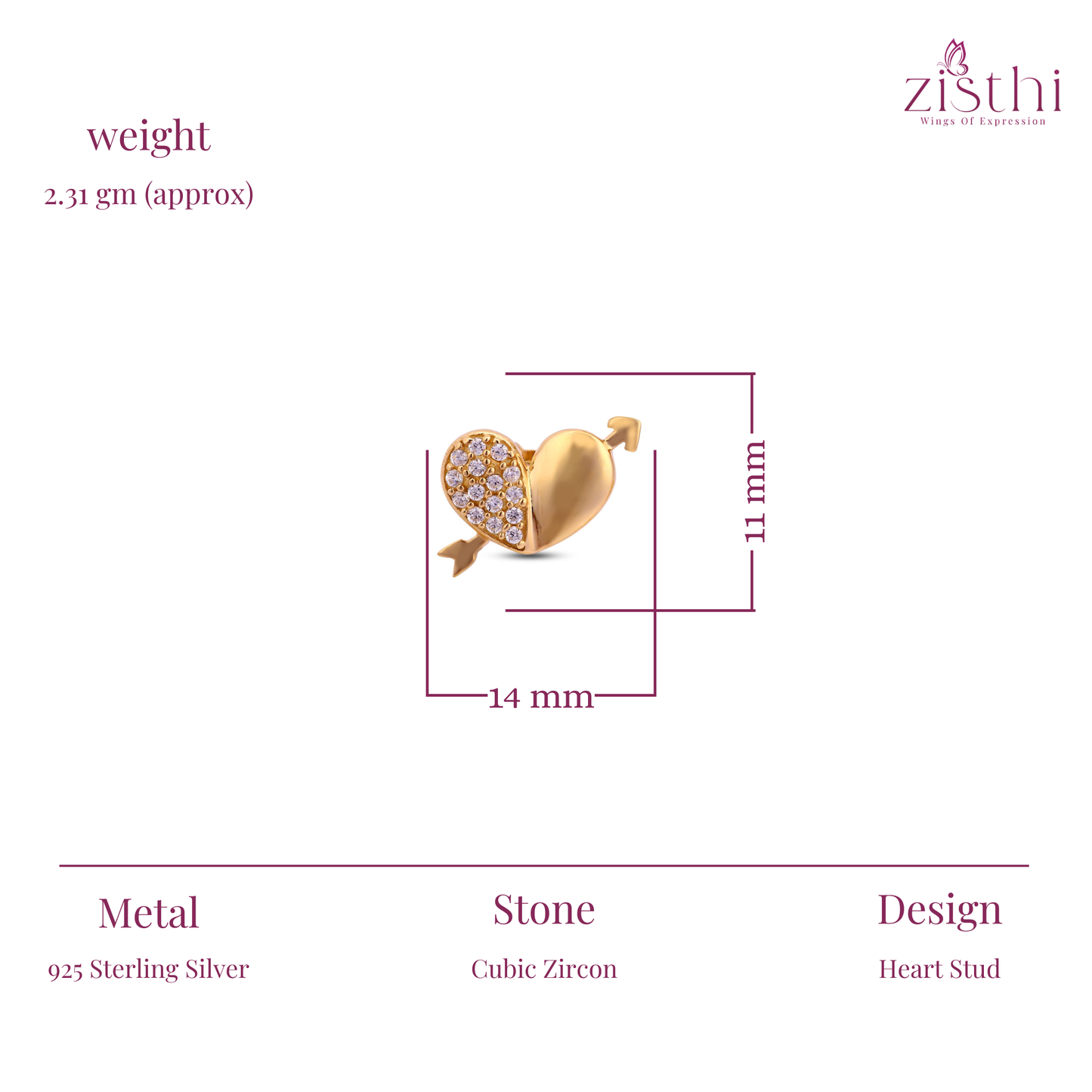 Love Pair Stud Earrings In 925 Sterling Silver