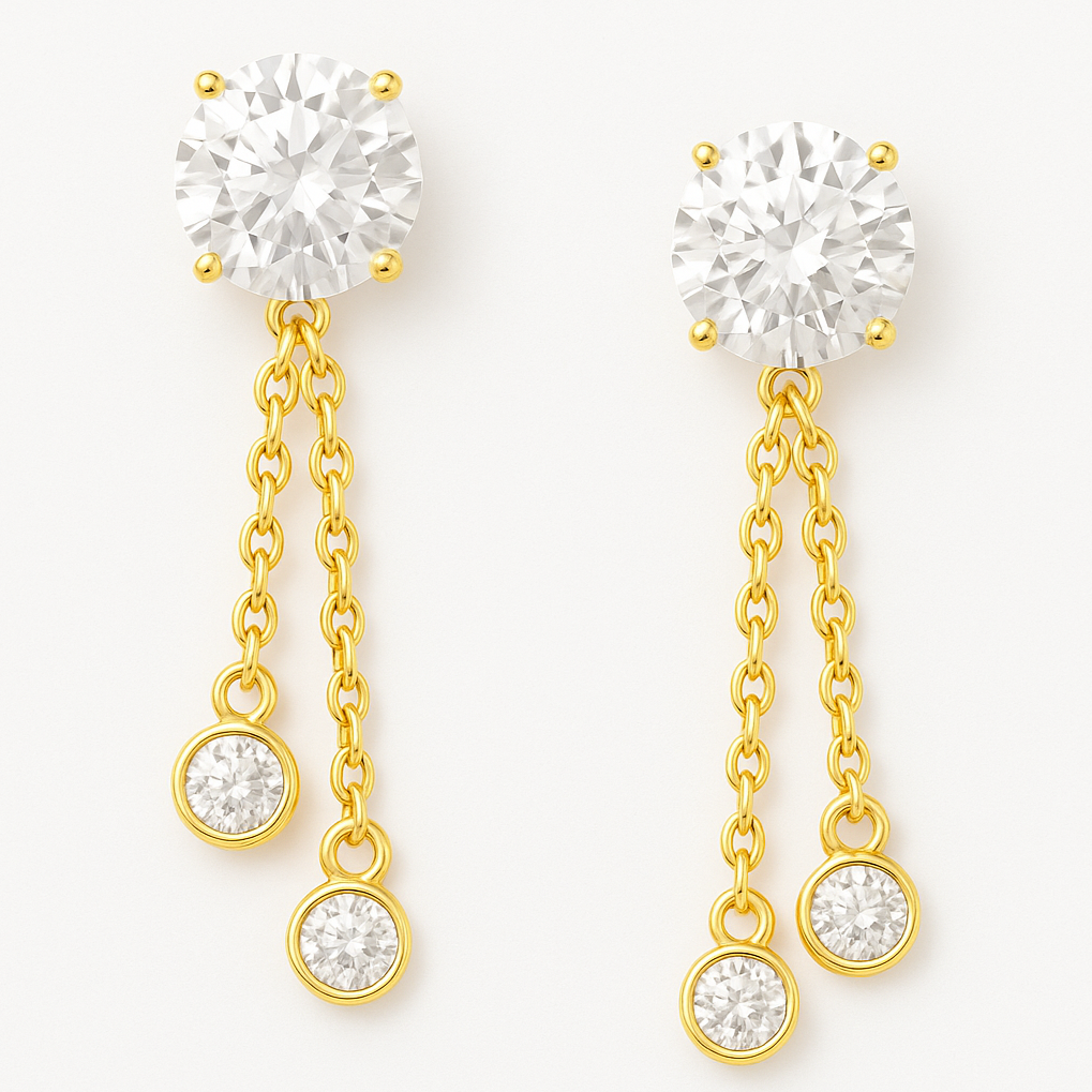 Twin Drop Chain Dangling Stud Earrings