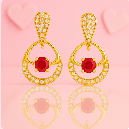 925 Sterling Silver Ruby and Zircon Circle Drop Earrings