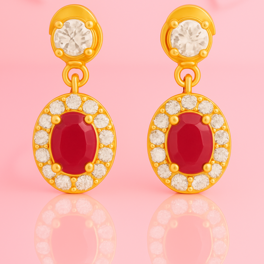 925 Sterling Silver Ruby Oval Halo Zircon Drop Earrings