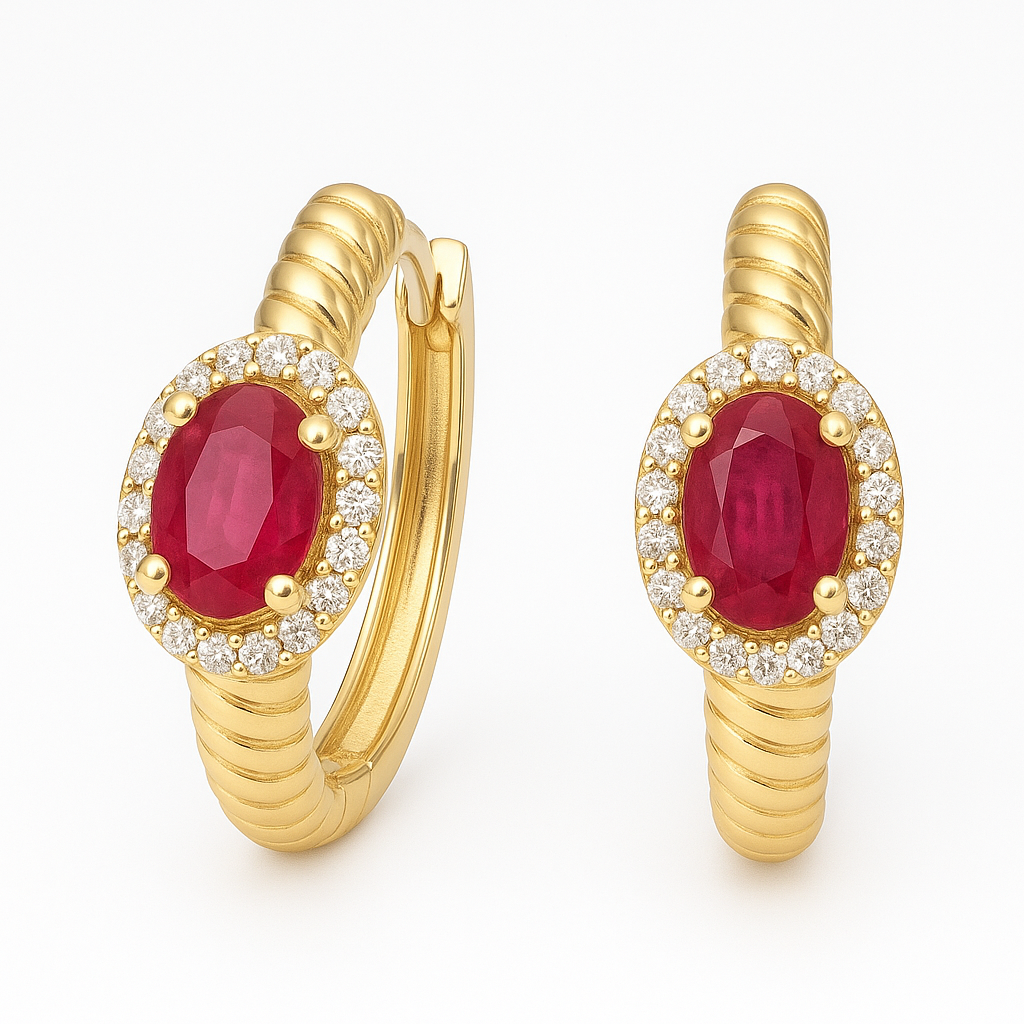 925 Sterling Silver Ruby Oval Hoop Earrings