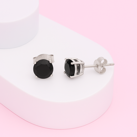 White Simulated Diamond Stud Earrings In  925 Sterling Silver