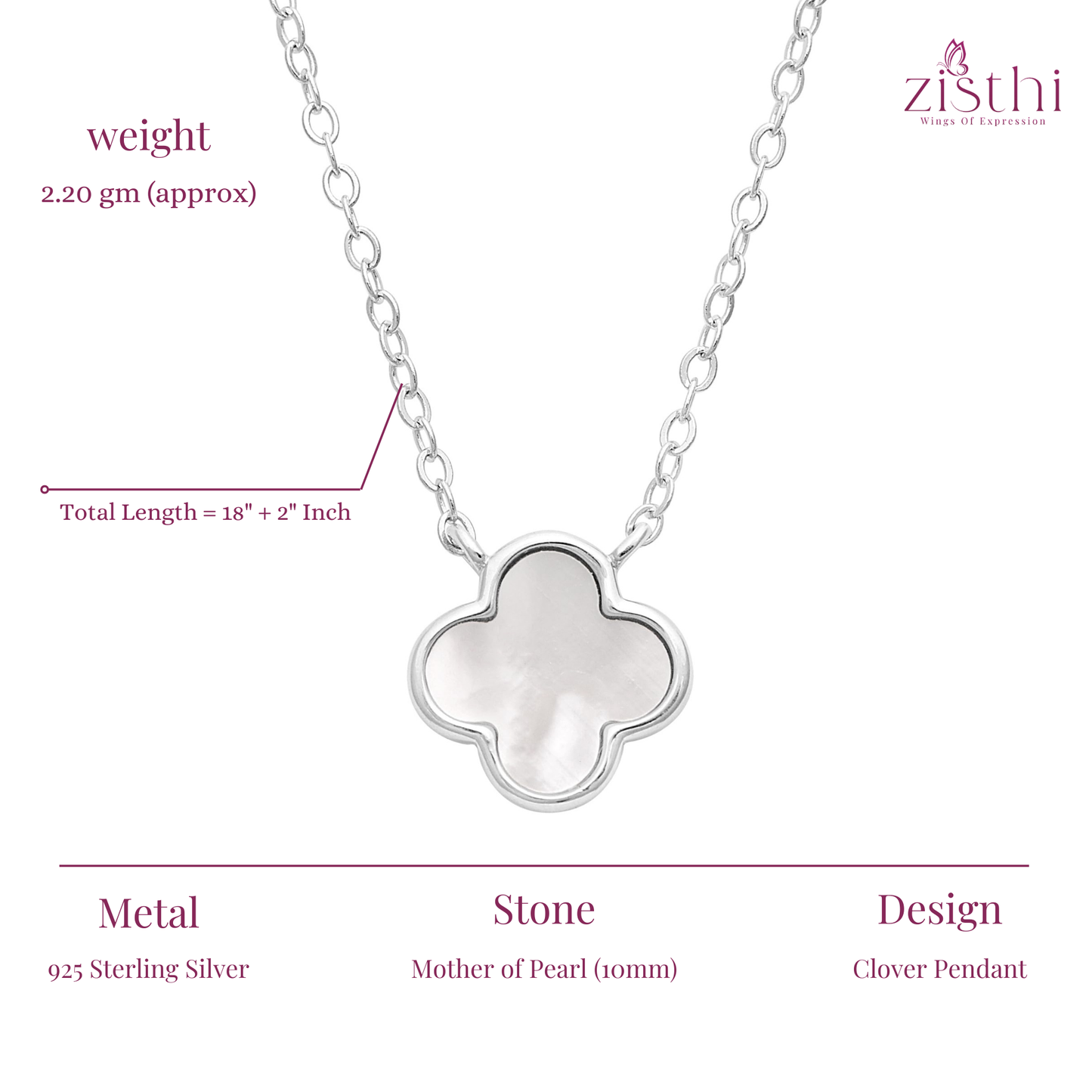 Designer Inspired Clover Necklace 18"+ 2"inch