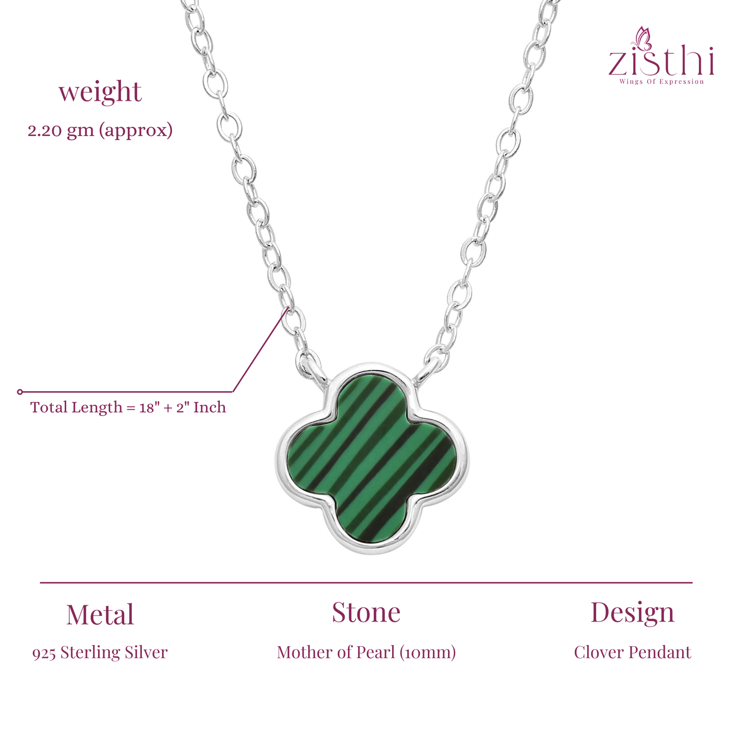 Designer Inspired Clover Necklace 18"+ 2"inch