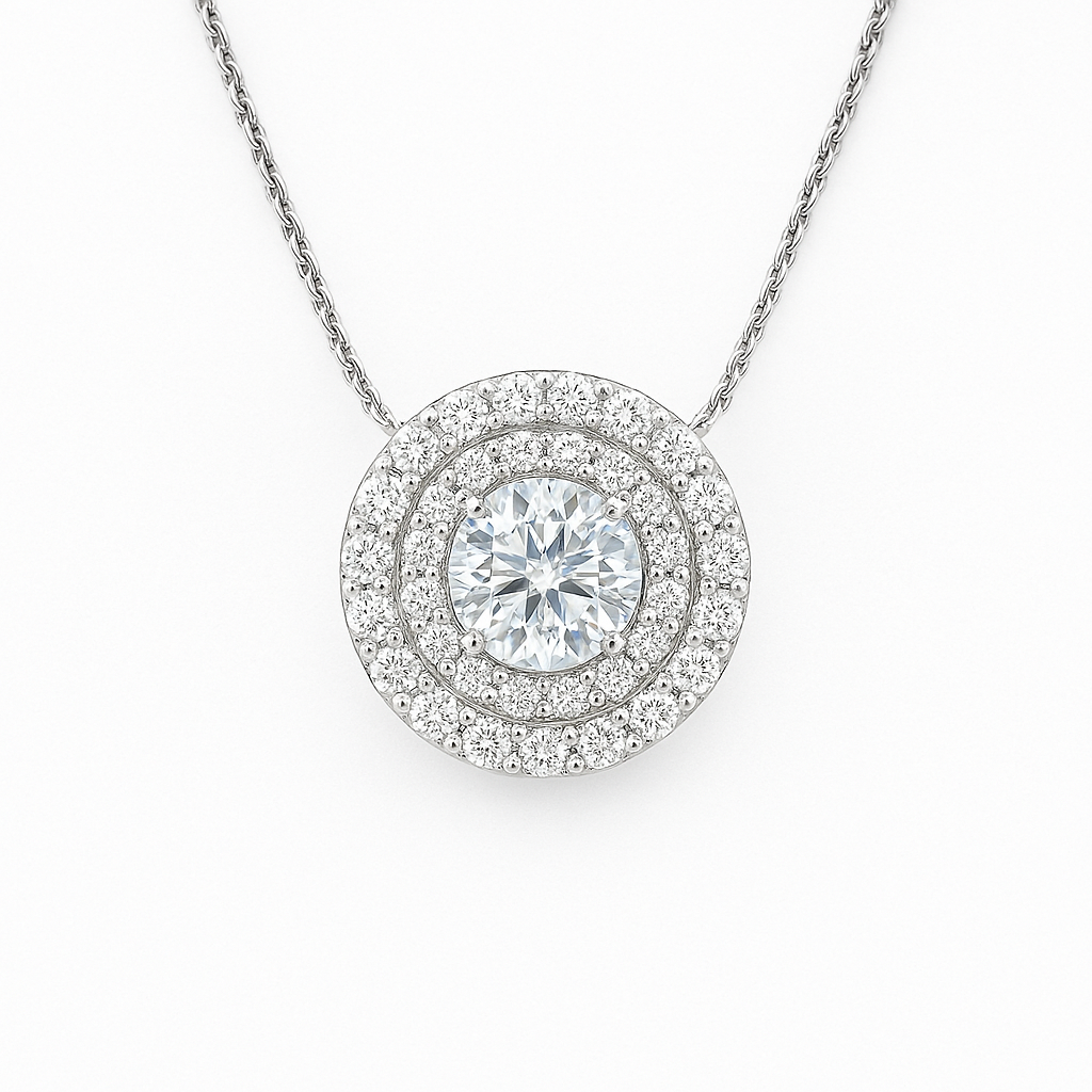 Simulated Diamond Double Halo Pendant