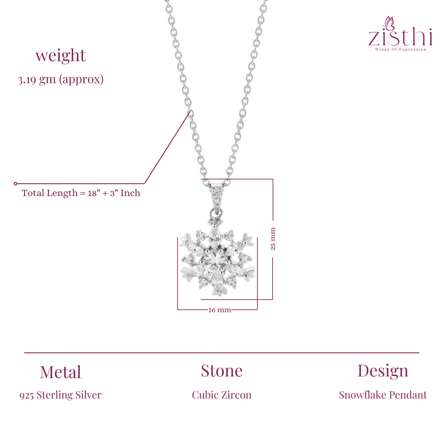 Snowflake Pendant 925 Sterling Silver
