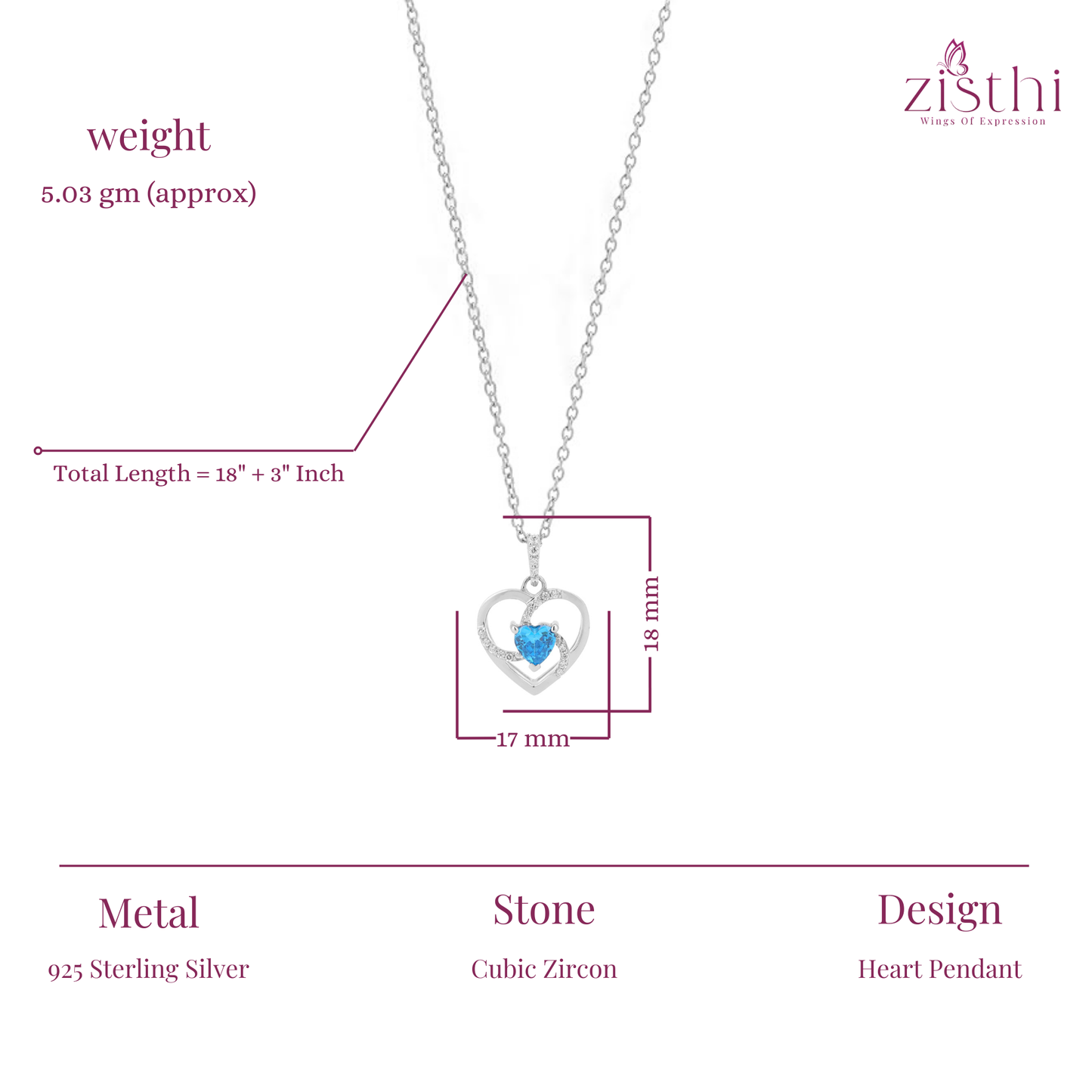 Heart-Shaped Pendant & Necklace In 925 Sterling Silver
