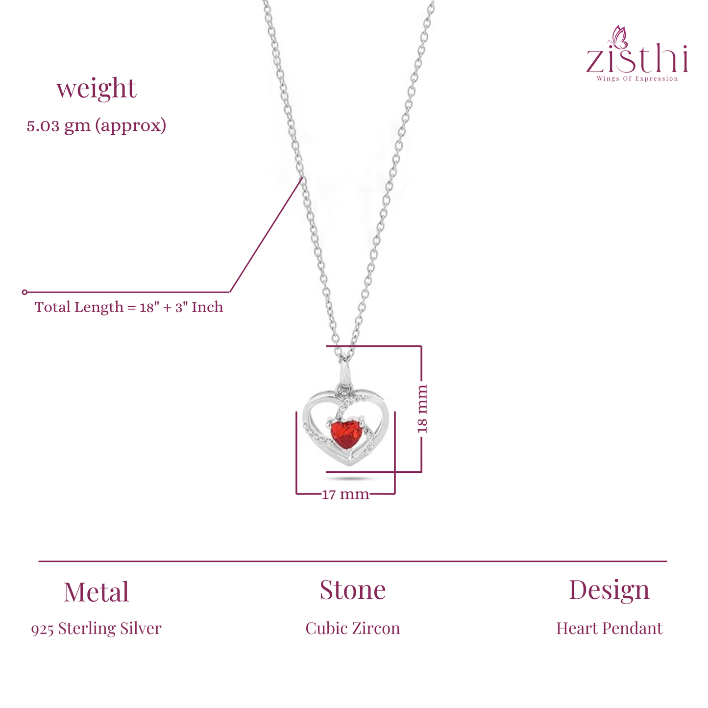 Heart-Shaped Pendant & Necklace In 925 Sterling Silver