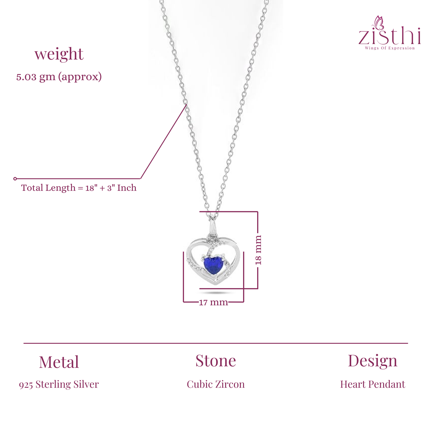 Heart-Shaped Pendant & Necklace In 925 Sterling Silver