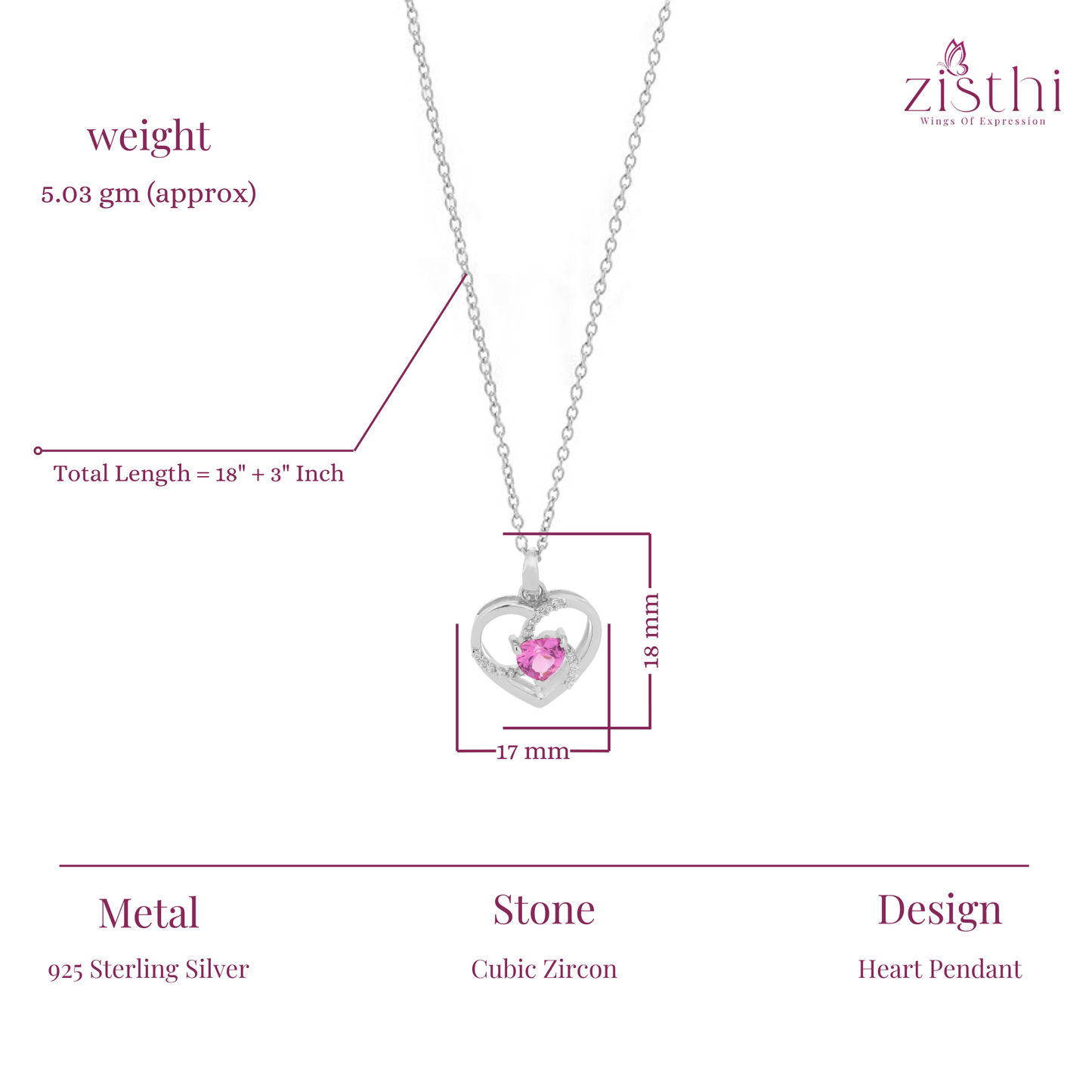 Heart-Shaped Pendant & Necklace In 925 Sterling Silver