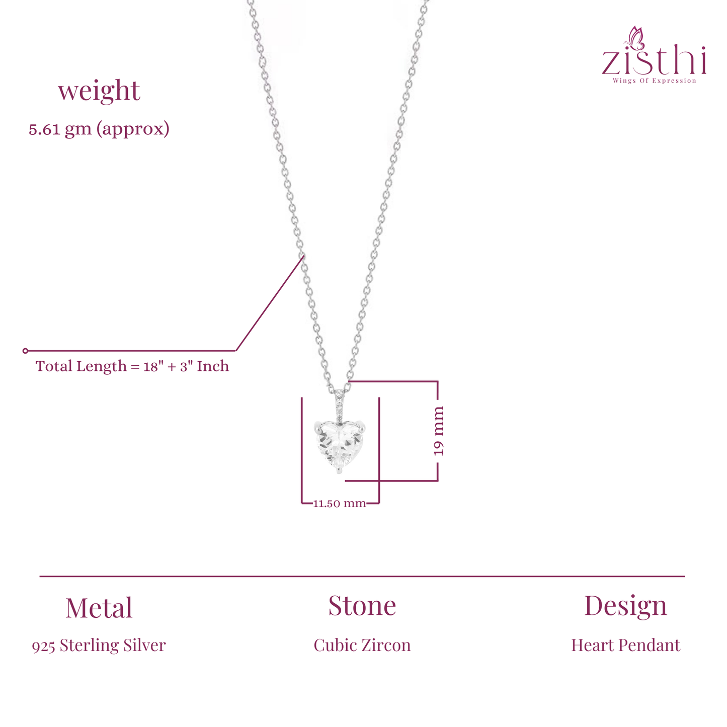 Heart Necklace Pendant 925 Sterling Silver