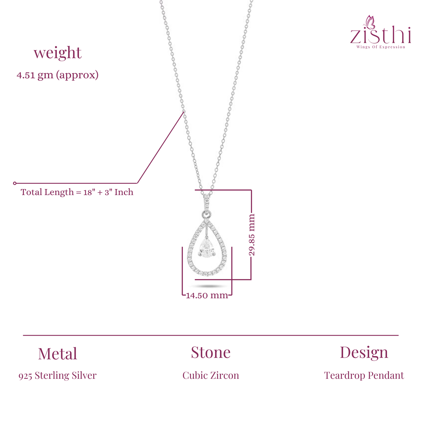 Teardrop Zircon Pendant