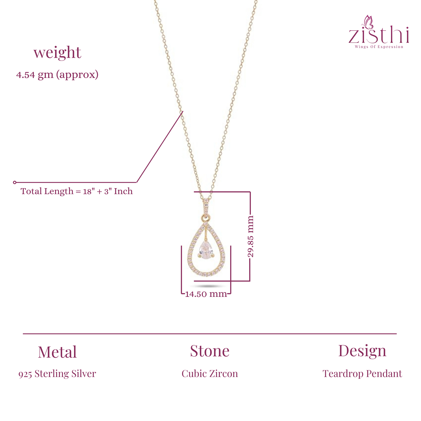 Teardrop Zircon Pendant