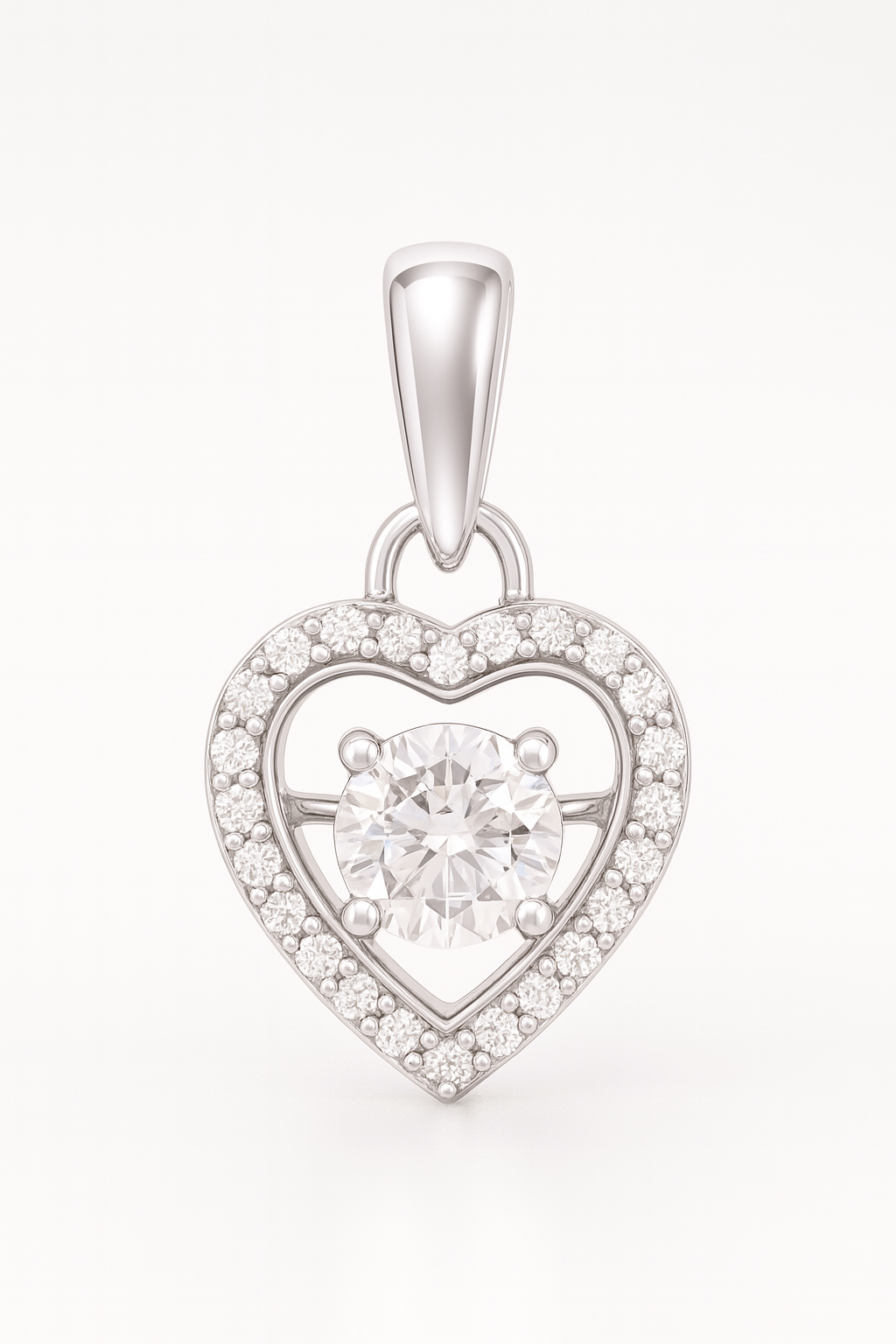 925 Sterling Silver Dancing Diamond Heart Pendant Necklace