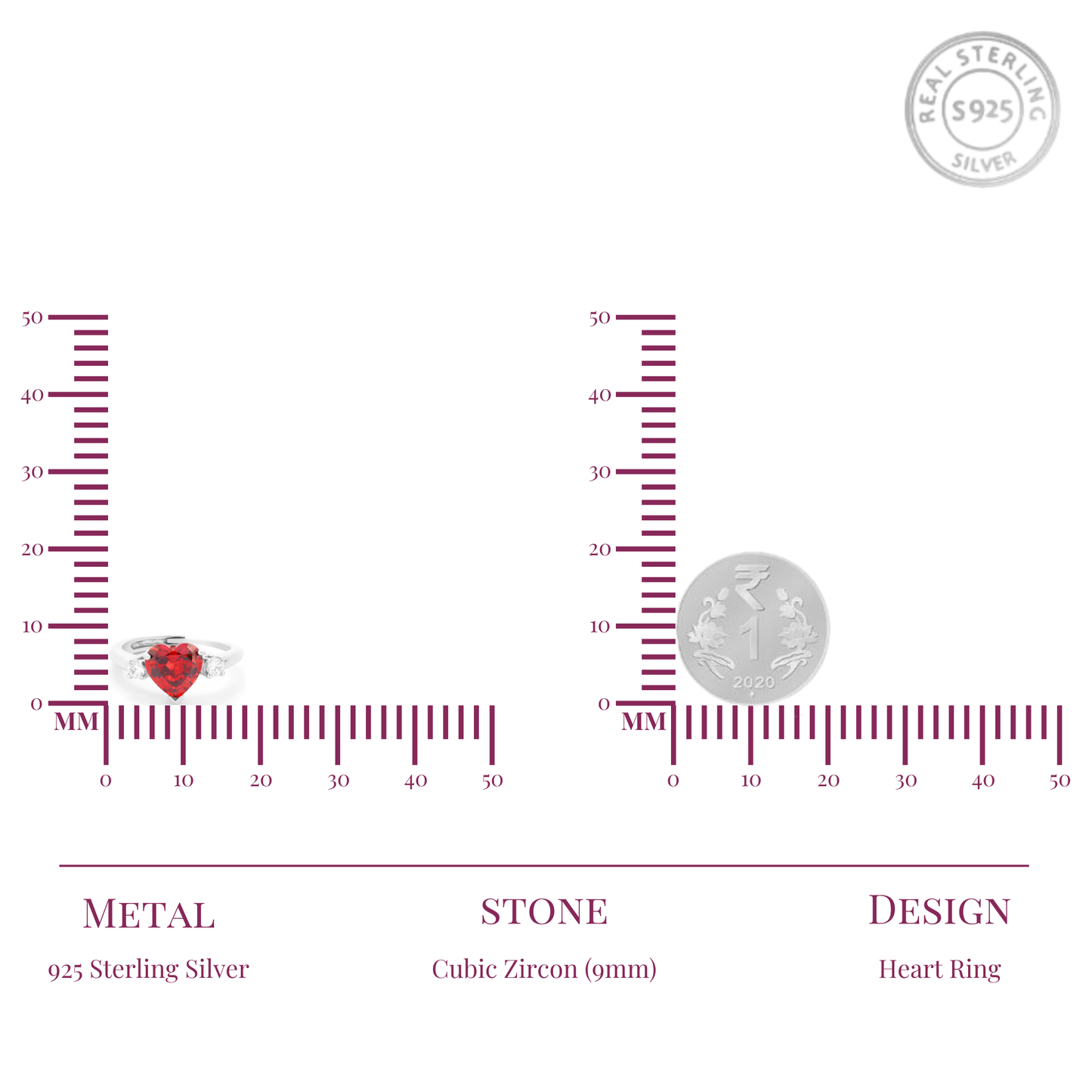 Love Heart Stone Ring with Adjustable Fit
