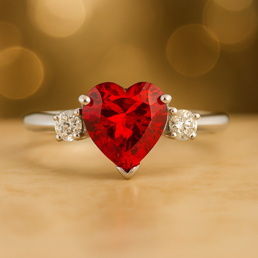 Love Heart Stone Ring with Adjustable Fit