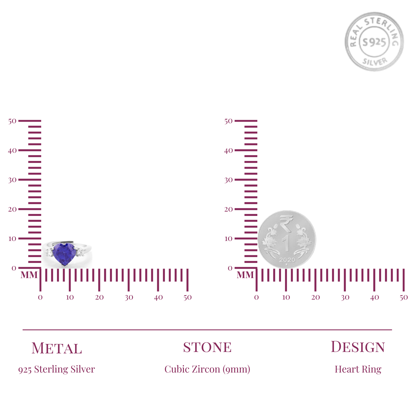 Love Heart Stone Ring with Adjustable Fit