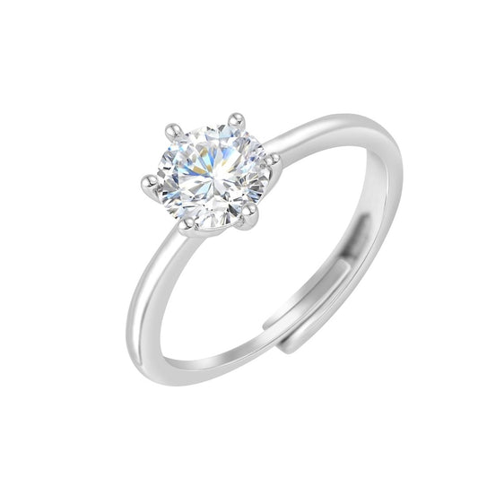 Solitaire Ring Sterling Silver Adjustable