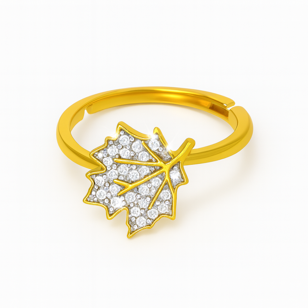 925 Sterling Silver Maple Leaf Ring with Zircon