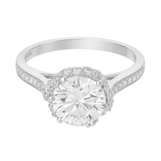 925 Sterling Silver Designer Pave Flower Zircon Ring