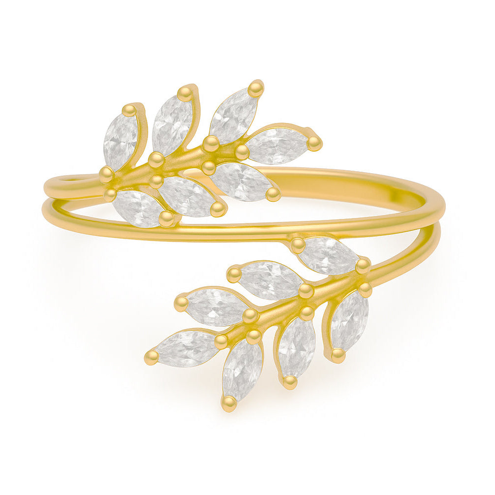 925 Sterling Silver Leaf Bypass Couple Ring
