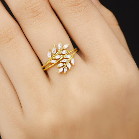 925 Sterling Silver Leaf Bypass Couple Ring