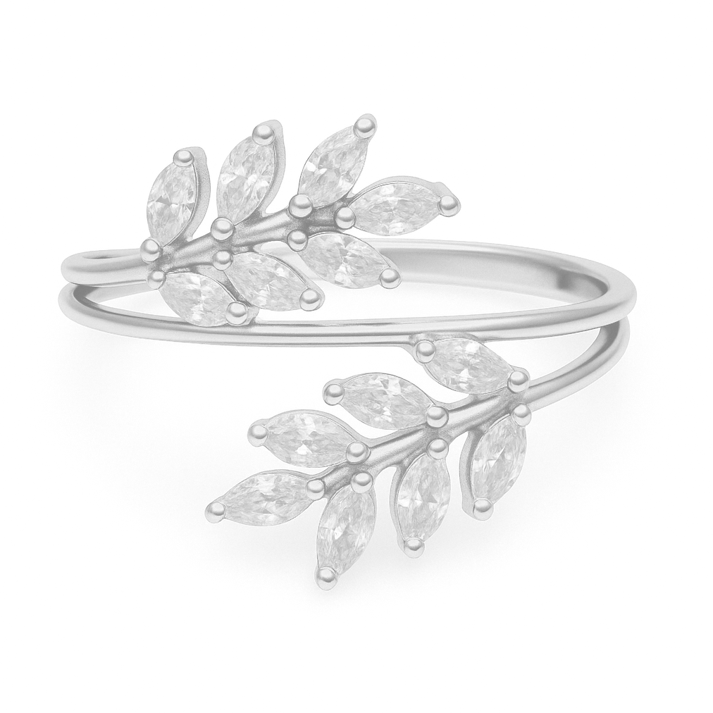 925 Sterling Silver Leaf Bypass Couple Ring